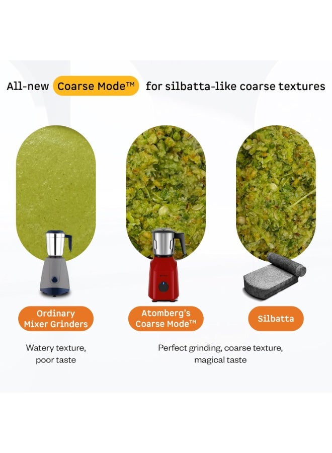 Atomberg Xiana 750 Watt Mixer Grinder | 3 Multipurpose Stainless Steel Jars | Coarse Mode for Silbatta-like Textures | Powerful Intelligent Motor | Easy Fault LED Indication | Fiery Red - Image 3